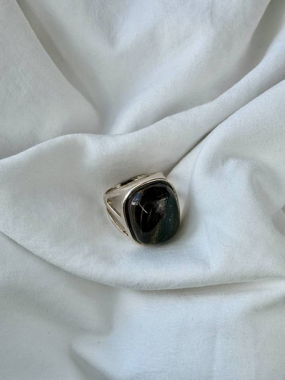 Cushion Tall Rectangle Ring - Silver Plated - Polychrome Jasper - Ring Size 8.5